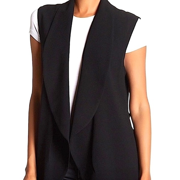 DANIEL RAINN Black Sleeveless Open Front Shawl Collar Long Blazer Vest - Picture 1 of 9